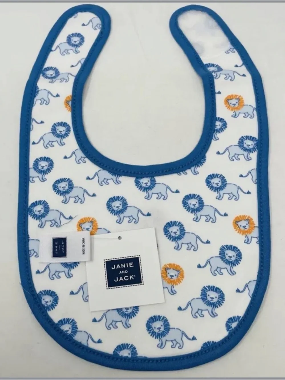 Janie and Jack Bibs Blue-Trim Double Sided Cotton Lion Print Baby Bibs - 4 Set